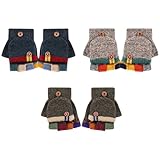 Jupsk 3 Paar Kinder Fäustlinge mit Knopf Klappe Fingerlose Handschuhe Winter Warme Handschuhe für Jungen Kleinkinder 3-7 Jahre alt