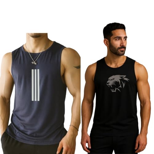 Image of Pack of 2 Sando For Men Men's Sleeveless Round Neck Vest - Pack of 2, Polyester Fabric, Quick Dry Gym & Casual Wear Gym Fit