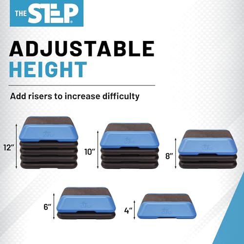 Image of The Step Adjustable High Step Aerobic Platform with 4 Risers, Home Gym Workout Equipment, Fitness Exercise Equipment Made in the USA