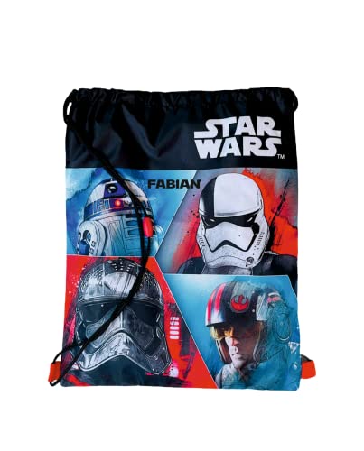 Turnbeutel mit Namen | inkl. NAMENSDRUCK | Motiv Starwars rot & blau | Personalisieren & Bedrucken | Schuhbeutel Sportbeutel Jungen Kinder schwarz blau Cover