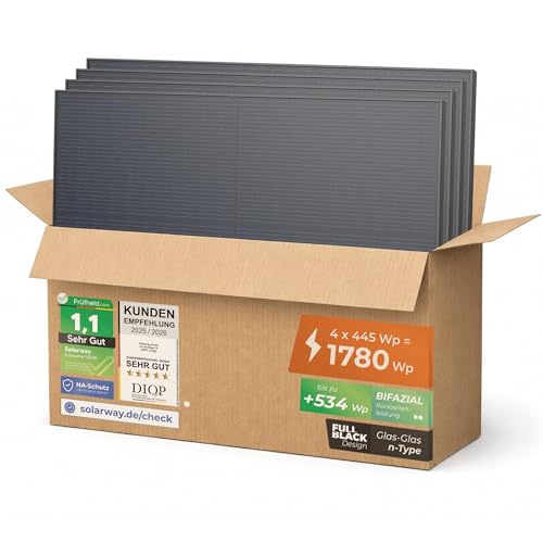 Solarway 445W Solarpanel Full Black Bifazial Glas/Glas PV Panel mit positiver Leistungstoleranz...