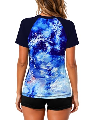Image of AOBUTE Women Short Sleeve Rash Guard UPF 50+ Tropical Sun Protection Floral Swim Shirts