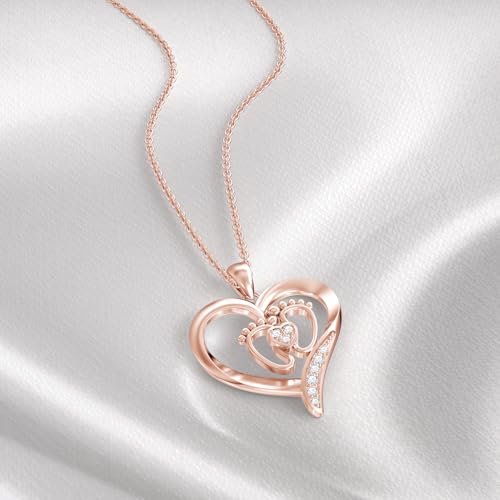 Diamond Baby Feet Necklaces for Women 925 Sterling Silver Mother Heart Pendant Baby Footprint Necklace for Mom-to-Be Gift Diamond Jewelry4