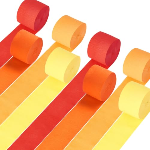 Orange Streamers Party Decorations 8 Rolls 656ft Red Orange Yellow Crepe Paper Streamers for Thanksgiving Birthday Anniversary Firefighter Fall Decorations Supplies