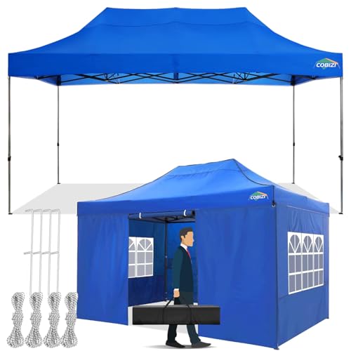 COBIZI Pavillon 3x4,5 Wasserdicht Stabil Winterfest mit 4 Seitenwand,Popup Faltpavillon Partyzelt,Faltbarer Sonnenschutz Gartenpavillon für Strand Hochzeit Camping mit Handtasche(3 mal 4,5m Blau)
