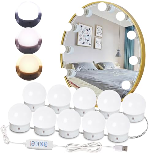 HELOIE Led Vanity Mirror Lights,15Ft Vanity Lights for Makeup Dressing Mirror Lighting,10 Dimmable Bulbs,Adjustable Light Color & Brightness,USB Cable,Mirror not Included