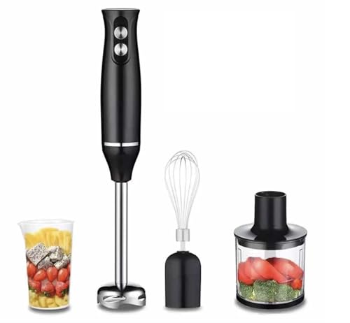 Batidora de Mano 4 en 1 de 500W, Minipimer de Acero Inoxidable con Picadora, Vaso Medidor y Batidor de Varillas, Mixer Multifunción con 2 Velocidades para Smoothies, Cremas y Repostería