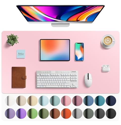 Image of Aothia Faux Leather Desk Mat - Large Mouse Pad, Non-Slip PU Leather Blotter, Waterproof Writing Surface for Office and Home (Fairy Pink, 40 inch x 24 inch)