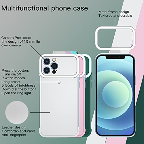 Dgpaka Selfie Ring Light Case For Iphone 12 Pro,Light Up For Selfie/Video/Photography/Facetime,5 Lighting Modes Led Illuminated Phone Case(Iphone12 Pro,Forest Green) #TOP2