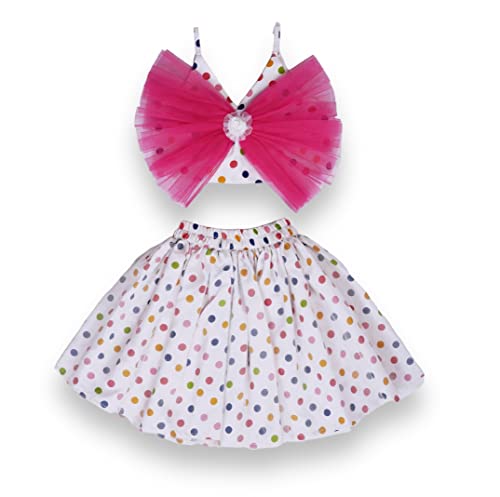 Image of ANNECA Kid's baby girl's designer Printed cotton Blend crop top and naylon soft net knee lenth skirt clothing set