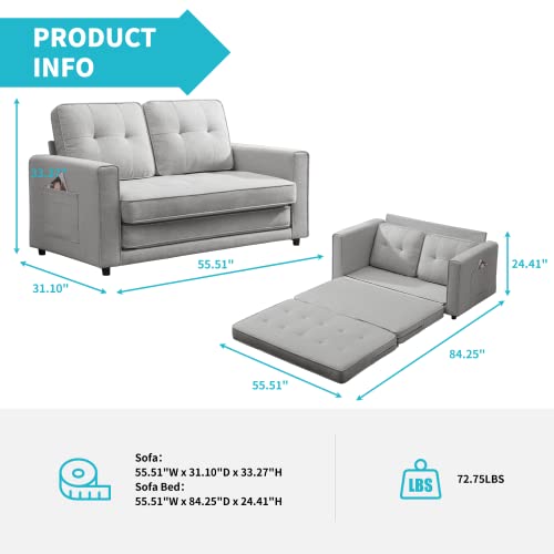Cecer 2 In 1 Folding Sofa Bed With Two Storage Pockets, Linen Convertible Fold Out Couch Bed, Loveseat Sleeper Sofa, Sofa Bed Couch, Couches For Living Room, Apartment, Light Grey #TOP2