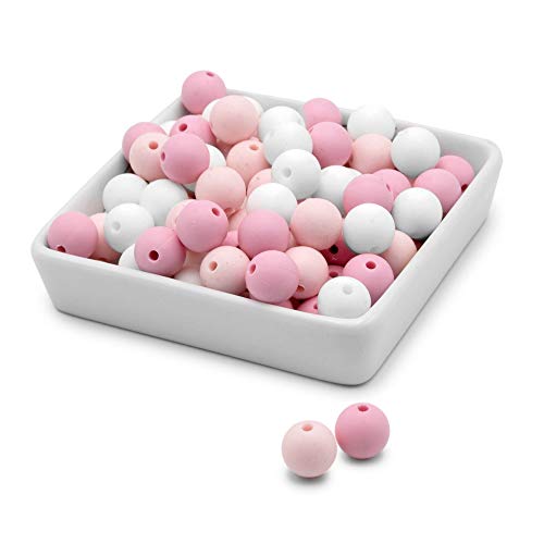 RUBY - 60 contas de silicone, peças de silicone alimentar para montar chupeiros/colas/mordedor de amamentação combinados (rosa, bolas Ø 12 mm)