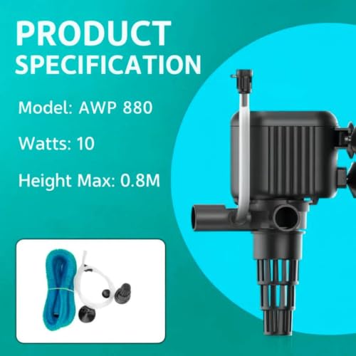 Image of VAYINATO AWP882, 50% Energy Saving 3-in-1 Multifunction Submersible Pump Power Head for Aquarium Fish Tank | High Flow Water Circulation | Ideal for Top Filters (20Watts | 1400L /Hr | 1.2M H)