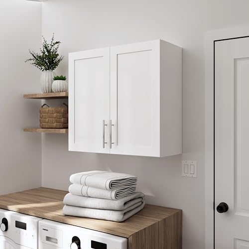 Elite Wall Panel Doors Storage Cabinet with Adjustable Shelf, White 12.75 D x 32 W x 30 H