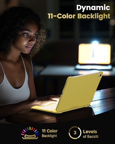 Image of typecase Flexbook Trackpad-Free Keyboard Case for iPad A16 11th /10th Gen | 360 Rotating, 11-Color Backlit Keys, Pencil Holder; Fits iPad A16 11″ (2025) & 10th Gen 10.9″ (2022), Yellow