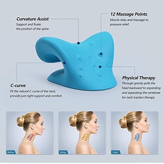 Image of Advance Neck Support Stretcher for Pain | Neck Pain Relief Product | Cervical Traction Device | Neck and Shoulder Relaxer | Massage Relaxer Accupressure Chiropratice (Blue,Unisex)