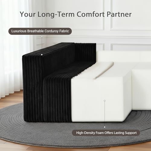 Image of Claiks 128 inch U-Shaped Modular Sectional Sofa No Assembly Required, Oversized Cloud Couch with Double Chaise, Corduroy Fabric for Living Room & Apartment, Black