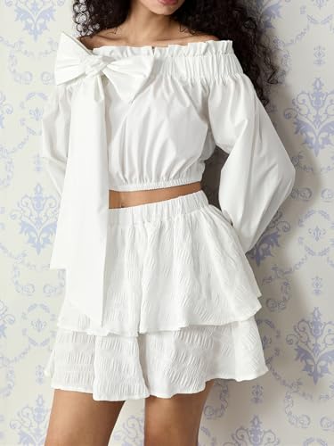 SHENHE Women's Layered Ruffle Skirt Elastic High Waisted A Line Flowy Short Cake Skirt4