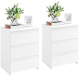 Yaheetech Wood Nightstands Set of 2, Bedside Tables with 3 Drawers, Solid Cabinet Units Telephone Tables with Storage Space for Bedroom/Small Space, White