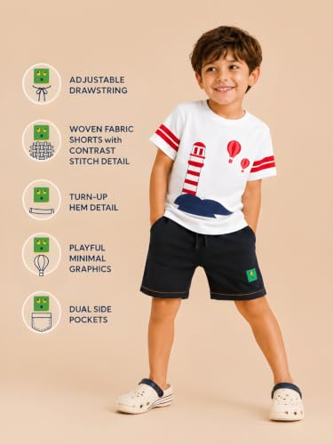 Image of Pilolo Kids Soft Cotton Terry Lycra Adjustable Drawstring Pocket Shorts for Boys
