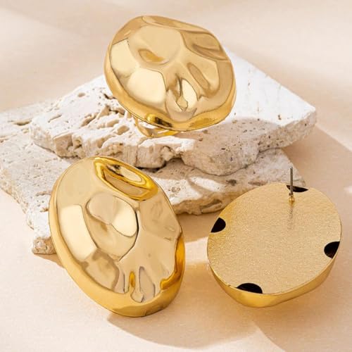 Pendientes de media bola de oro redondos maxi para mujer moderna 4