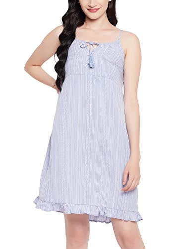 Image of Clovia Women's Crepe Striped Resort Wear Slip Dress with Ruffles