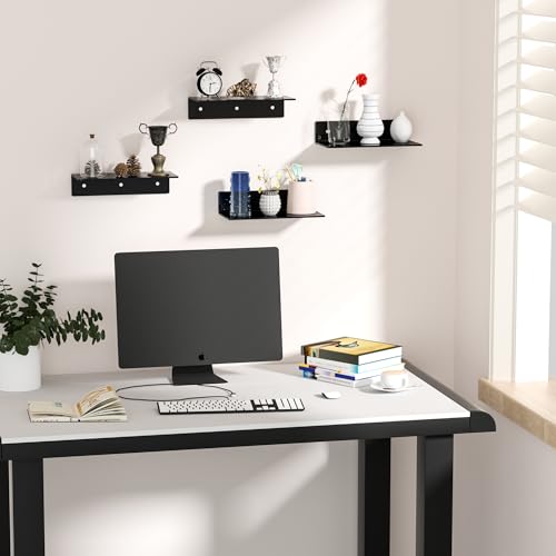 Image of 12 Inches Black Wall Shelves Set of 4, Acrylic Floating Shelf for Wall, Wall Mounted Display Shelf for Bedroom, Living Room, Funko Pop Shelves, Smart Speaker, 4 Pack