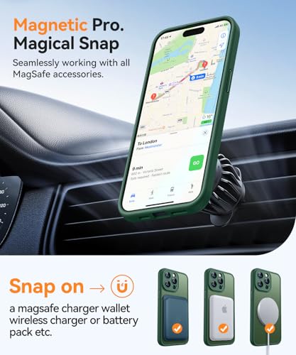 Image of CANSHN Magnetic Compatible with iPhone 14 Pro Case, Upgraded [Full Camera Protection] [Compatible with Magsafe] [Translucent Matte] Shockproof Protective Phone Case Cover 6.1 Inch - Deep Green
