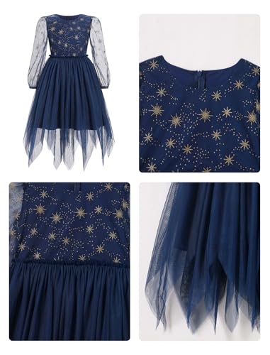 AWIBMK Mother Daughter Dresses Sparkle Star Mesh Long Sleeve Handkerchief Tulle Dress Spring Fall Chrismtas Party Dress4