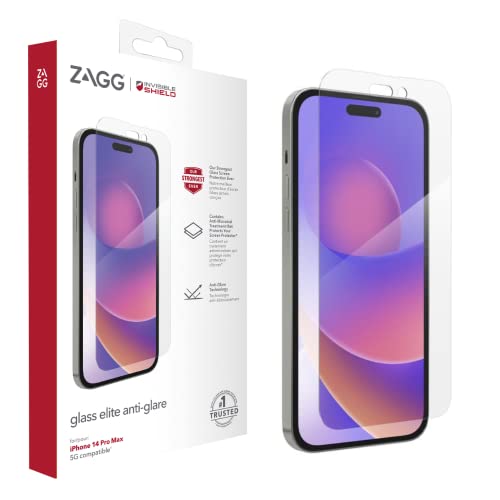 ZAGG InvisibleShield Glass Elite Screen Protector for iPhone 14 Pro Max, Anti-Glare, Shockproof, Smudgeproof, Scratch Resistant, Anti-Microbial, (Clear)