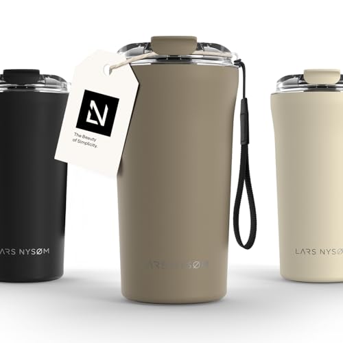 Image of LARS NYSOM Thermo Coffee Mug to go with Strap 17oz | Travel Mug 0.5 Liter with Insulation | Leak Proof Stainless Steel Thermal Tumbler for Coffee and Tea to Go (Taupe Brown, 17oz)