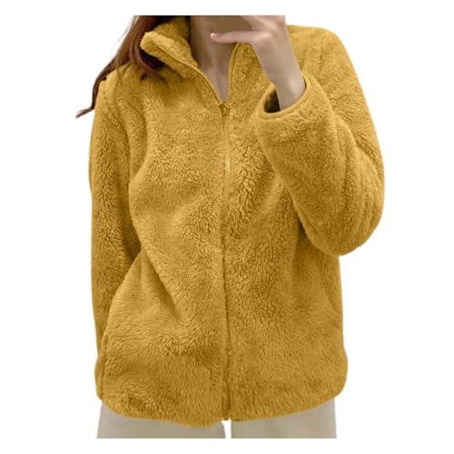 Fleecejacke Damen Warm Plüschjacke Reißverschluss Teddyfleece...
