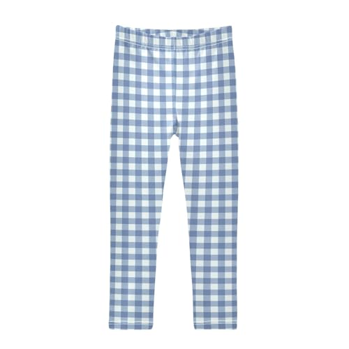 Leggings for Girls Yoga Leggings Pants Tights Trousers Dance Pants Slim Long Pants, Gingham Plaid Grey Blue, 4T