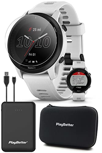 Garmin Forerunner 945 LTE (Whitestone) GPS Running Smartwatch Power Bundle with PlayBetter Portable Charger, HD Tempered Glass Pack, & Hard Case - Phone-Free Connectivity - Premium Triathlon Watch