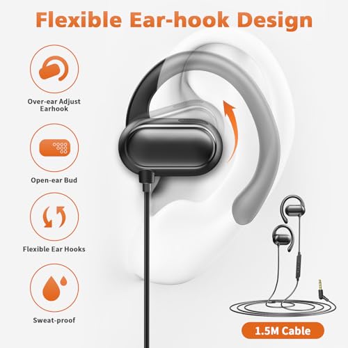 Image of ACANDYA 3.5mm Wired Earbuds Over Ear Headphones for iPod /MP3 Laptop for Android Open Ear Sport Headset for Airplane School Students Running Exercise Gym Workout Earphones with Microphone Black