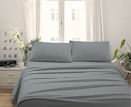 Made in Italy - Capri Juego de Cama - Sábanas de Algodón - 3 Piezas - 1 Sábana Bajera 120x190cm H20 - 1 Sábana encimera - 1 Funda de Almohada 50x80 (De Matrimonio 120 , Gris)