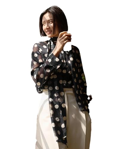 DAISYSILK Women's Polka Dot Silk Blouse and Skirt Set –