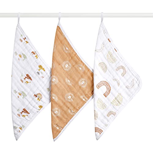 Image of aden + anais Boutique Oversized Washcloth 3-Pack, Super Soft 100% Cotton Muslin, Gentle on Skin, 3 Absorbent 12x12 Layers, Softer with Every Use, Perfect for Babies, Infants, Toddlers, Keep Rising
