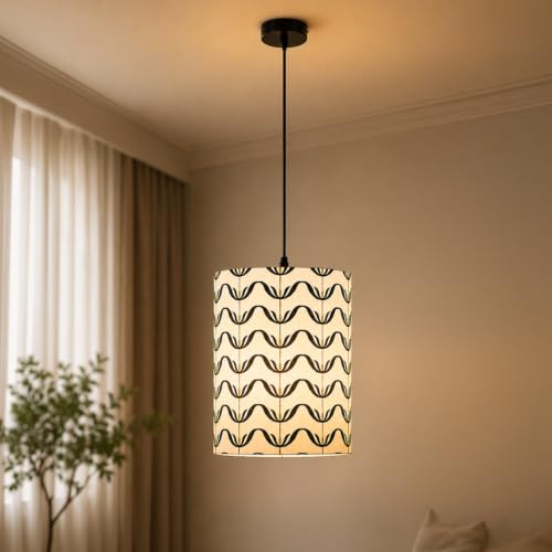 Image of Amazon Basics Pashan Wavy Pendant Lamp | Decorative Polyester Shade with E14 Holder | Pendant Light for Living Room, Dining Area, Bedroom & Home Decor