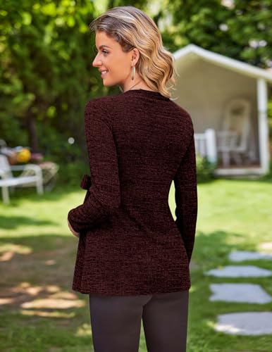 Image of Ekouaer Maternity Shirts Ribbed Long Sleeve Pregnancy Sweater Tops Outfits