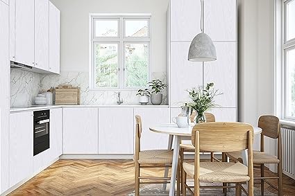 Image of SUNBIRD Wood Furniture Wallpaper Vinyl, Self-Adhesive Wood Wall Paper, Almirah,Kitchen Home Decoration 24in x 3 Meter (White Wood)