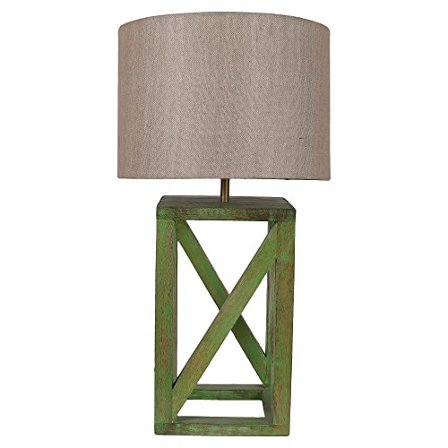 Image of tu casa Mango Wood Table Lamp with Satin Fabric Shade | Decorative Bedside Night Lamp for Bedroom & Living Room | Wooden Study Table & Nightstand Lamp for Home Decor & Gifting
