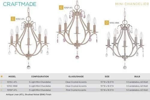 Diagram showing different mini chandelier models including 1015C-BNK