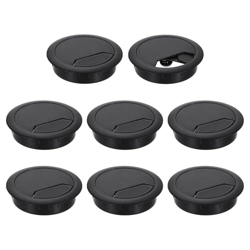 uxcell 8 Pcs 60mm (2.36 Inch) Desk Grommet, Plastic Cable Hole Cover, Wire Cord Cable Organizer for Home Office Computer Desk Cabinet, Black