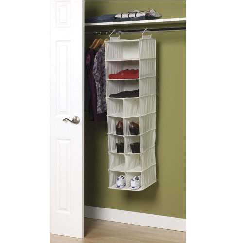 Household Essentials 10 Pocket Hanging Shoe Storage Organizer And 3 Shelf Sweater Organizer, Natural Canvas, White #TOP1