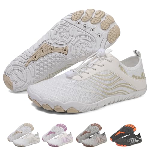 MIOKUKO Hike Barefoot Footwear Shoes for Women Men, Grounding Shoes with Copper, Barefoot Shoes Wide Toe Water Shoes (White,37)