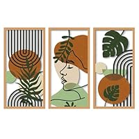 Sasiil 3 Stuks Houten Muursculpturen Decoratie, Boho Chic