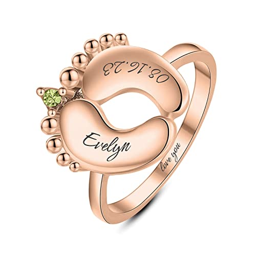 SEKECHIKU Mother's Day Gift Mothers Ring Sterling Silver Custom Engraved Name Birthstone Rings For Women Personalized Mom Promise Rings For Her Jewelry