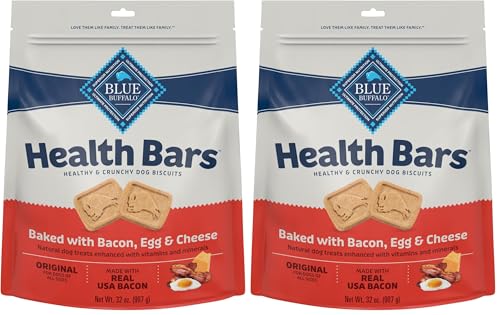 Image of Blue Buffalo Health Bars Crunchy Dog Biscuits, Oven-Baked with Natural Ingredients, Bacon, Egg & Cheese, 32-oz Bag (Pack of 2)