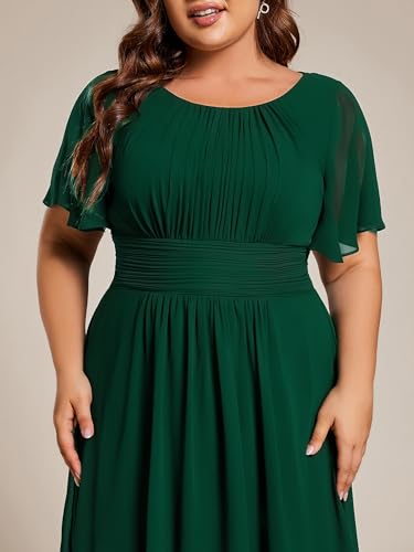 Image of Ever-Pretty Women's Plus Size Formal Wedding Guest Dresses for Curvy Women A Line Chiffon Midi High Low Cocktail Dress